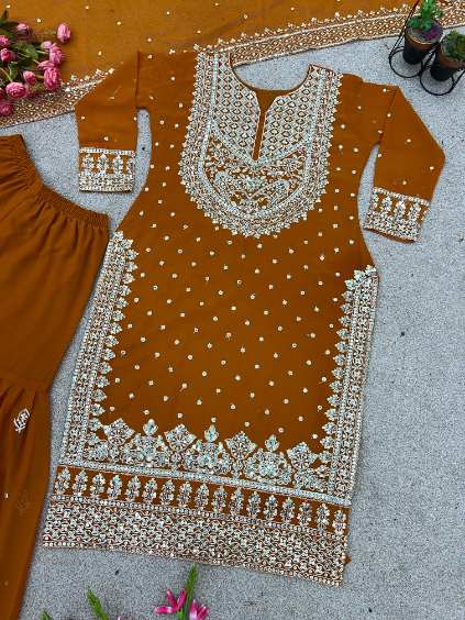 Heavy Faux Georgette Embroidered Gharara Suit with Dupatta