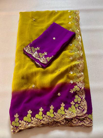 Soft Chiffon Silk Saree with Sequence Work and Designer Blouse