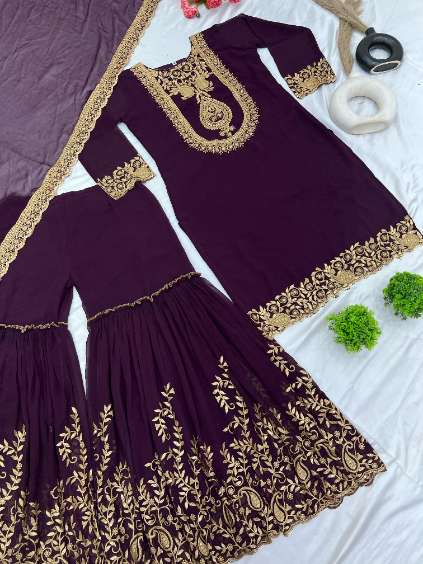 Blooming Faux Georgette Embroidered Palazzo Suit with Dupatta