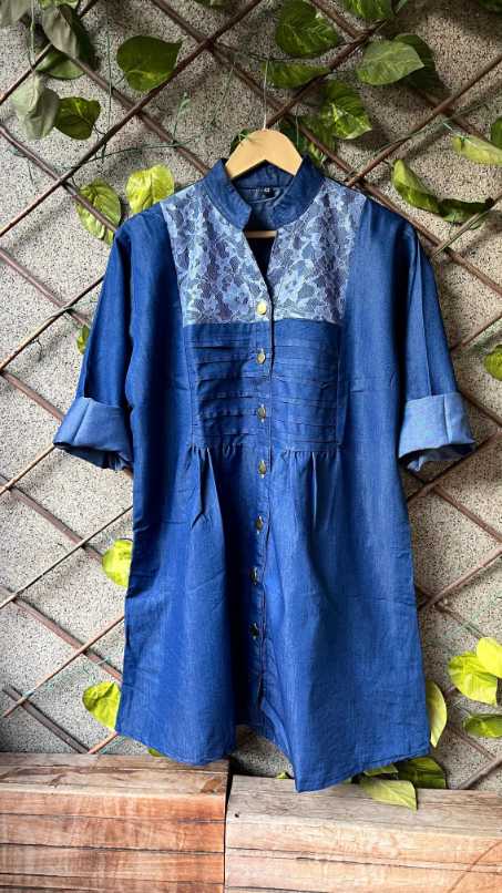 Stylish Denim Tunic with Mesh Detailing