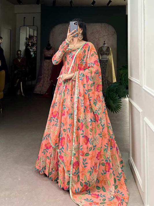 Stunning Georgette Gown with Matching Dupatta