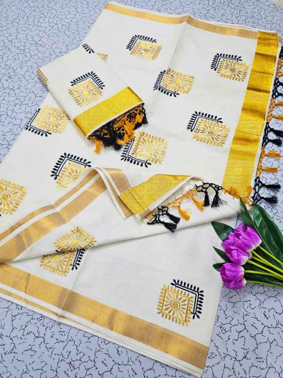 Cotton Kerala Sarees with Exquisite Embroidery