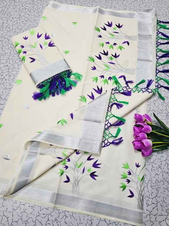 Cotton Kerala Sarees with Exquisite Embroidery