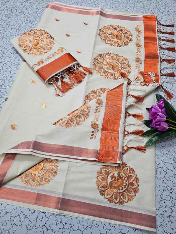 Cotton Kerala Sarees with Exquisite Embroidery