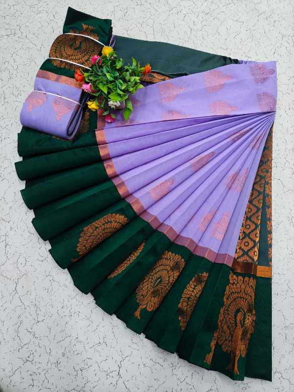 Silk Cotton Sarees with Gold & Pink Copper Jari