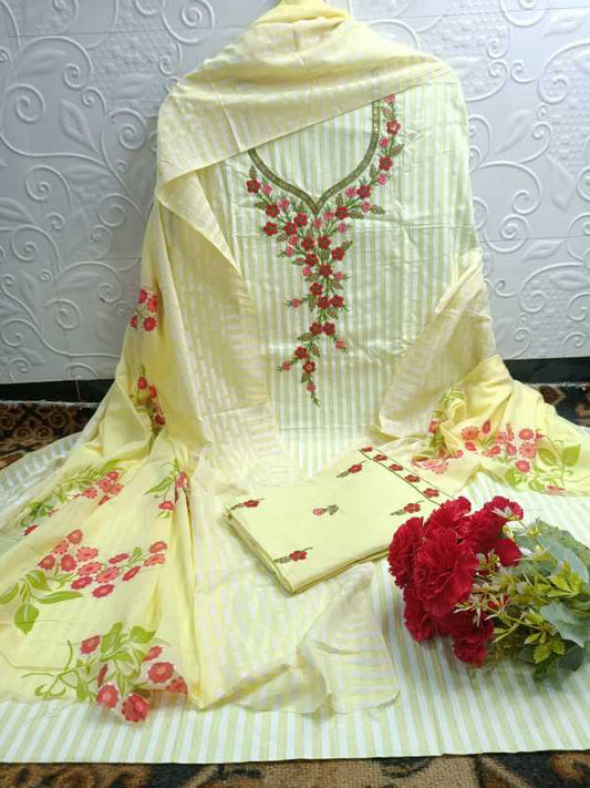 Premium Cotton Suit Set with Embroidered Bottom