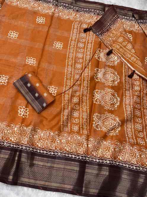 Cotton Silk Printed Saree with Zari Accents