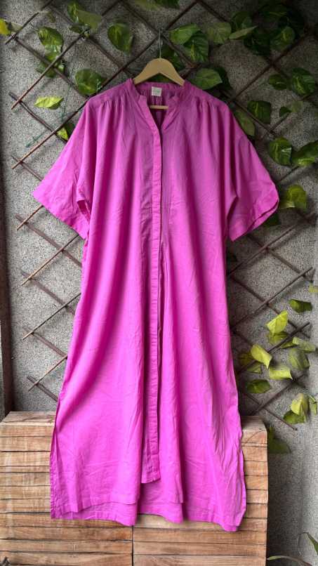 Long Buttoned Loose-Fit Cotton Dress