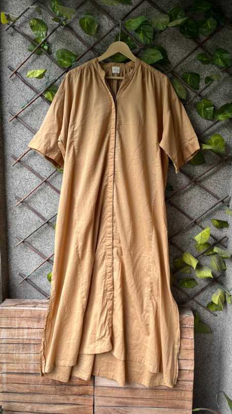 Long Buttoned Loose-Fit Cotton Dress